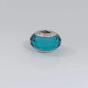 Pandora Fascinating Teal Faceted Murano Glass Bead Charm S925 ALE